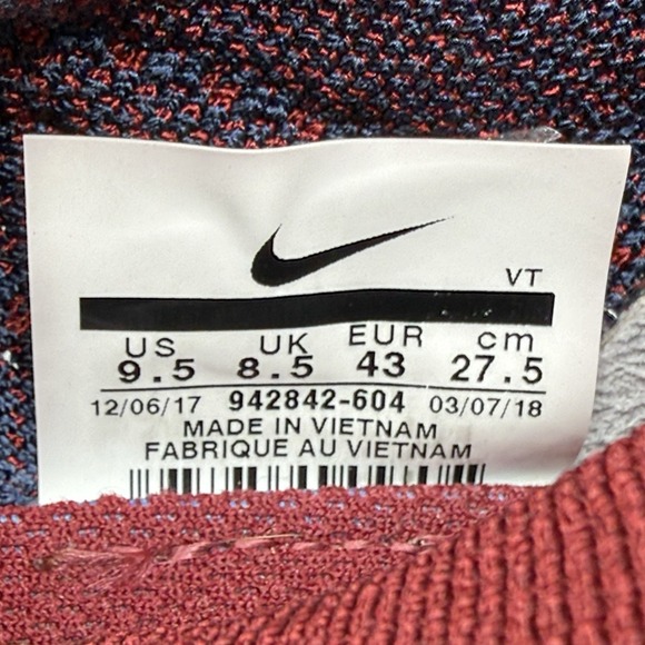 Nike Air VaporMax Flyknit 2 'Olympic' Mens Size 9.5 Team Red Shoes 942842-604 - Picture 10 of 10